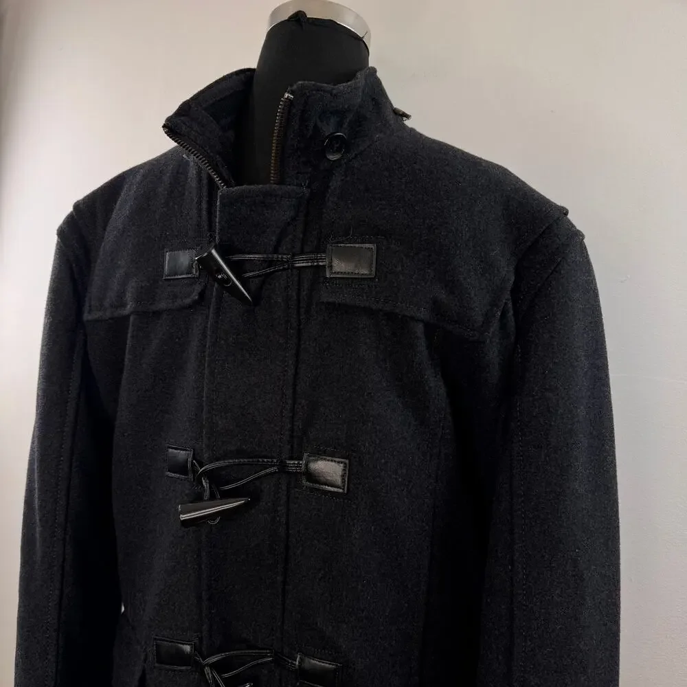 ZARA Dark Gray Duffle Coat Wool Mock Neck Long Sleeve Casual Full Zip M Medium